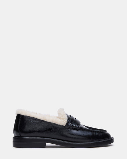 MADISON Faux Fur Black Leather Women's Penny Loafer - Steve Madden