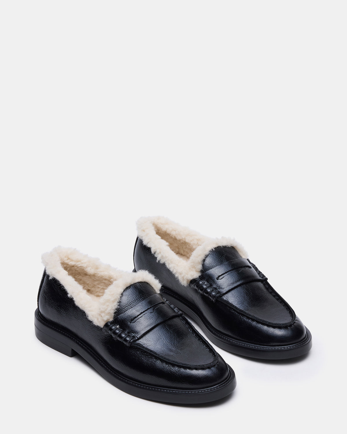 MADISON Faux Fur Black Leather Women's Penny Loafer - Steve Madden