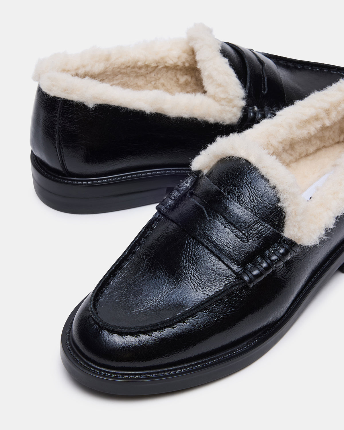 MADISON Faux Fur Black Leather Women's Penny Loafer - Steve Madden