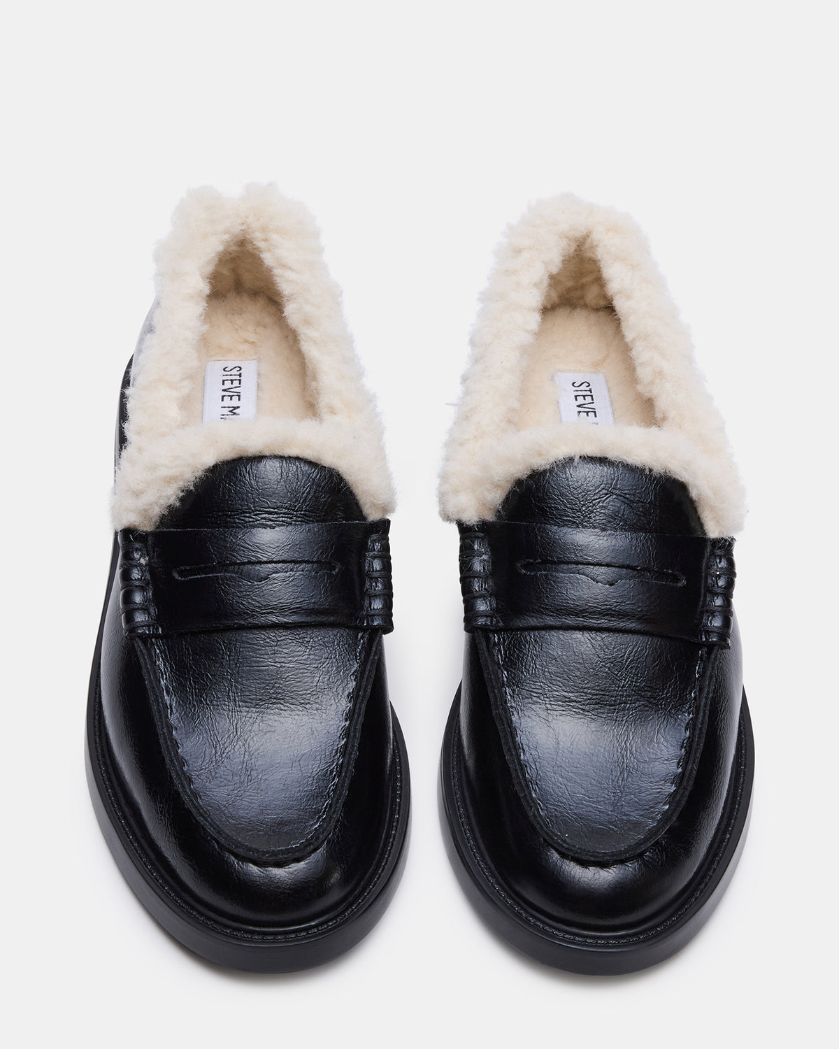 MADISON Faux Fur Black Leather Women's Penny Loafer - Steve Madden