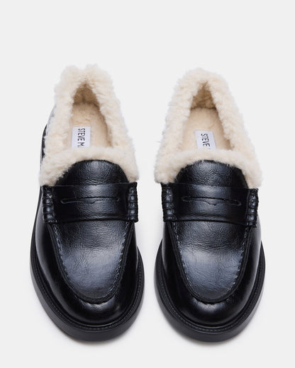 MADISON Faux Fur Black Leather Women's Penny Loafer - Steve Madden