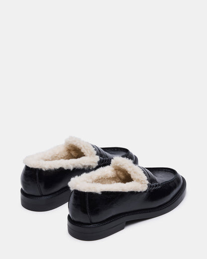 MADISON Faux Fur Black Leather Women's Penny Loafer - Steve Madden