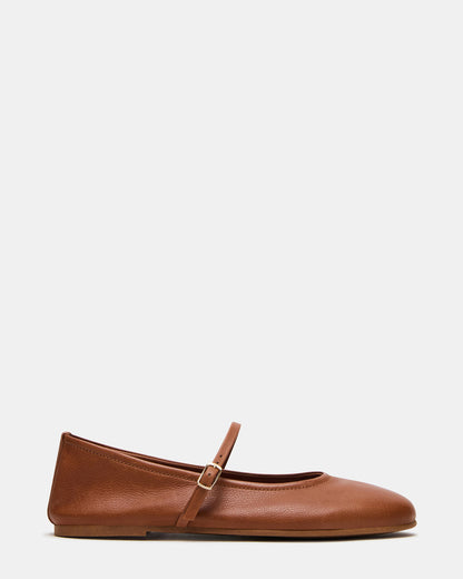 BESETTE Tan Leather Mary Jane Ballet Women's Flat - Steve Madden