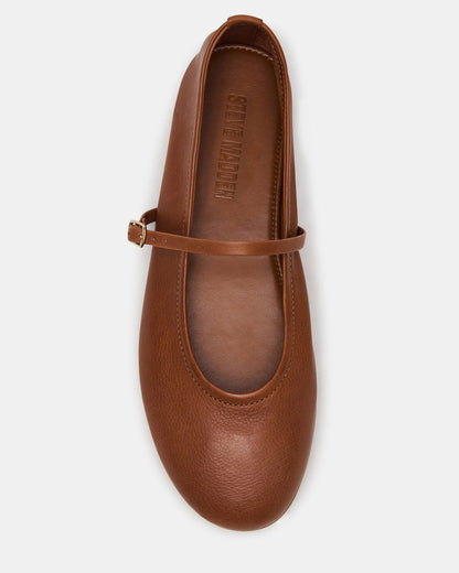 BESETTE Tan Leather Mary Jane Ballet Women's Flat - Steve Madden