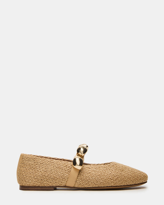 POPPIN Natural Raffia Mary Jane Ballet Women's Flat - Steve Madden
