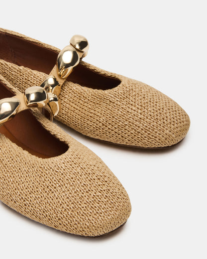 POPPIN Natural Raffia Mary Jane Ballet Women's Flat - Steve Madden