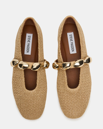 POPPIN Natural Raffia Mary Jane Ballet Women's Flat - Steve Madden