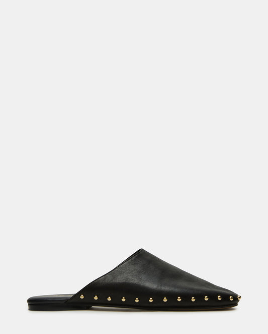 PEARSON Black Leather Rounded-Toe Slip-On Women's Flat - Steve Madden