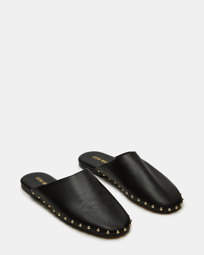 PEARSON Black Leather Rounded-Toe Slip-On Women's Flat - Steve Madden