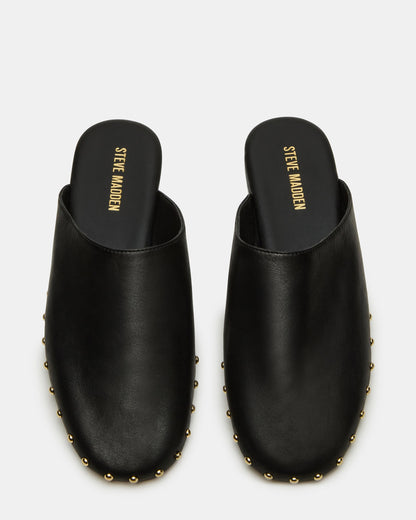 PEARSON Black Leather Rounded-Toe Slip-On Women's Flat - Steve Madden
