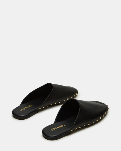 PEARSON Black Leather Rounded-Toe Slip-On Women's Flat - Steve Madden