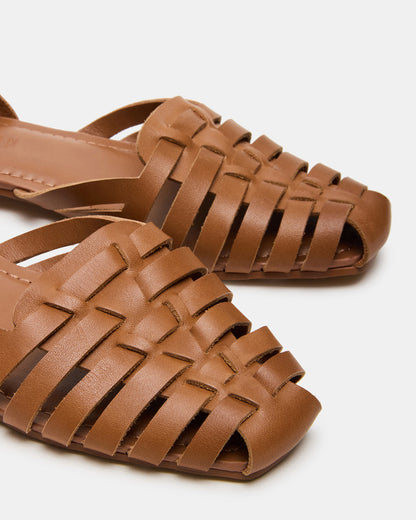 MEDLIN Tan Leather Square-Toe Fisherman Women's Flat - Steve Madden