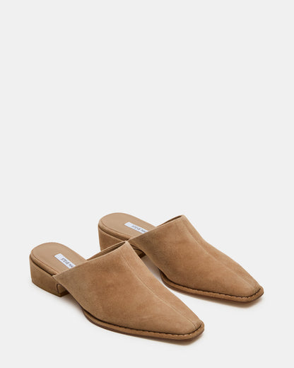 DESSA Taupe Suede Square-Toe Mule Women's Flat - Steve Madden