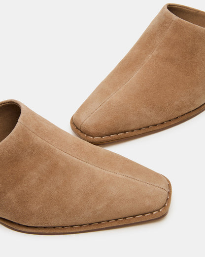 DESSA Taupe Suede Square-Toe Mule Women's Flat - Steve Madden