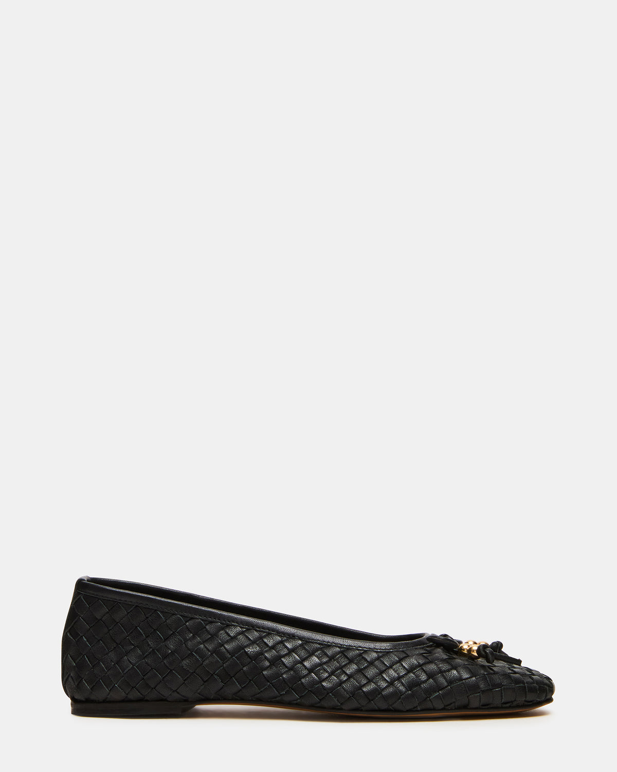 DIVY Black Leather Woven Bow Ballet Round-Toe Women's Flat - Steve Madden