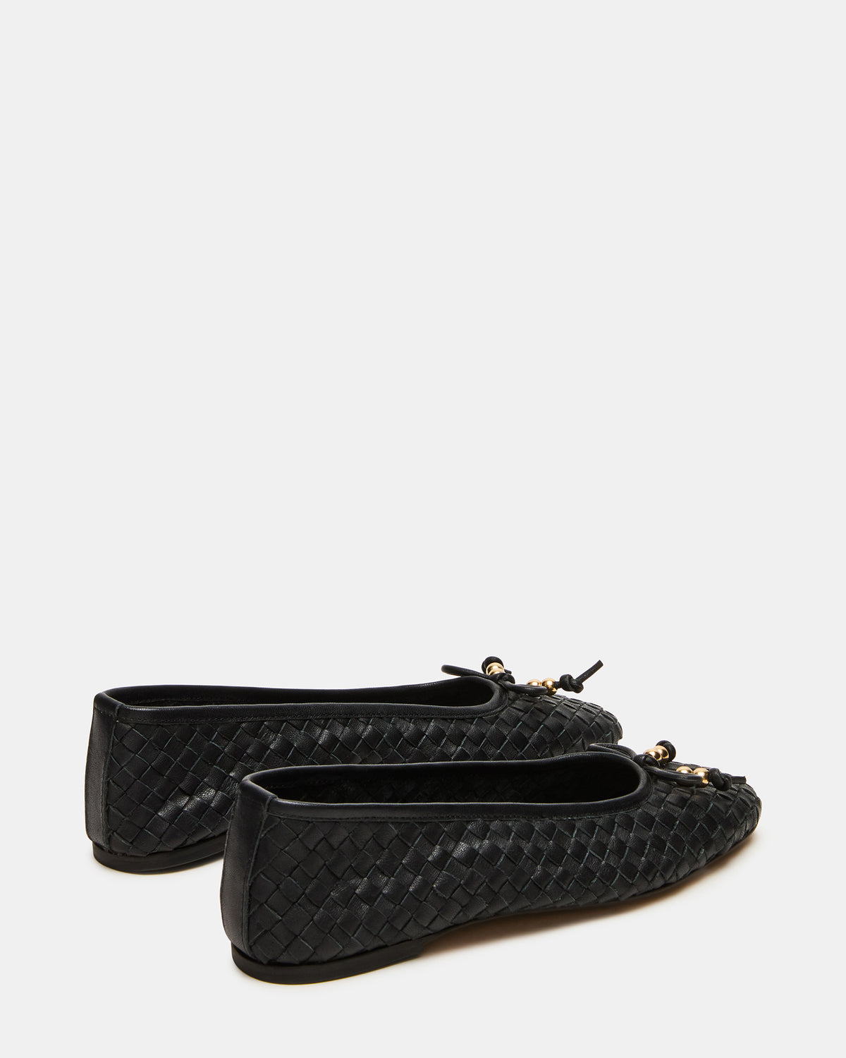 DIVY Black Leather Woven Bow Ballet Round-Toe Women's Flat - Steve Madden