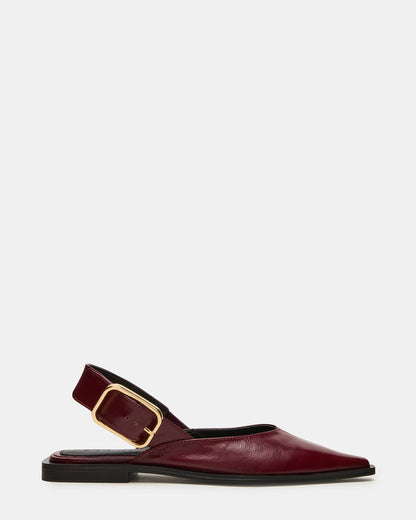 SHAY Burgundy Leather Pointed-Toe Slingback Ballet Women's Flat - Steve Madden