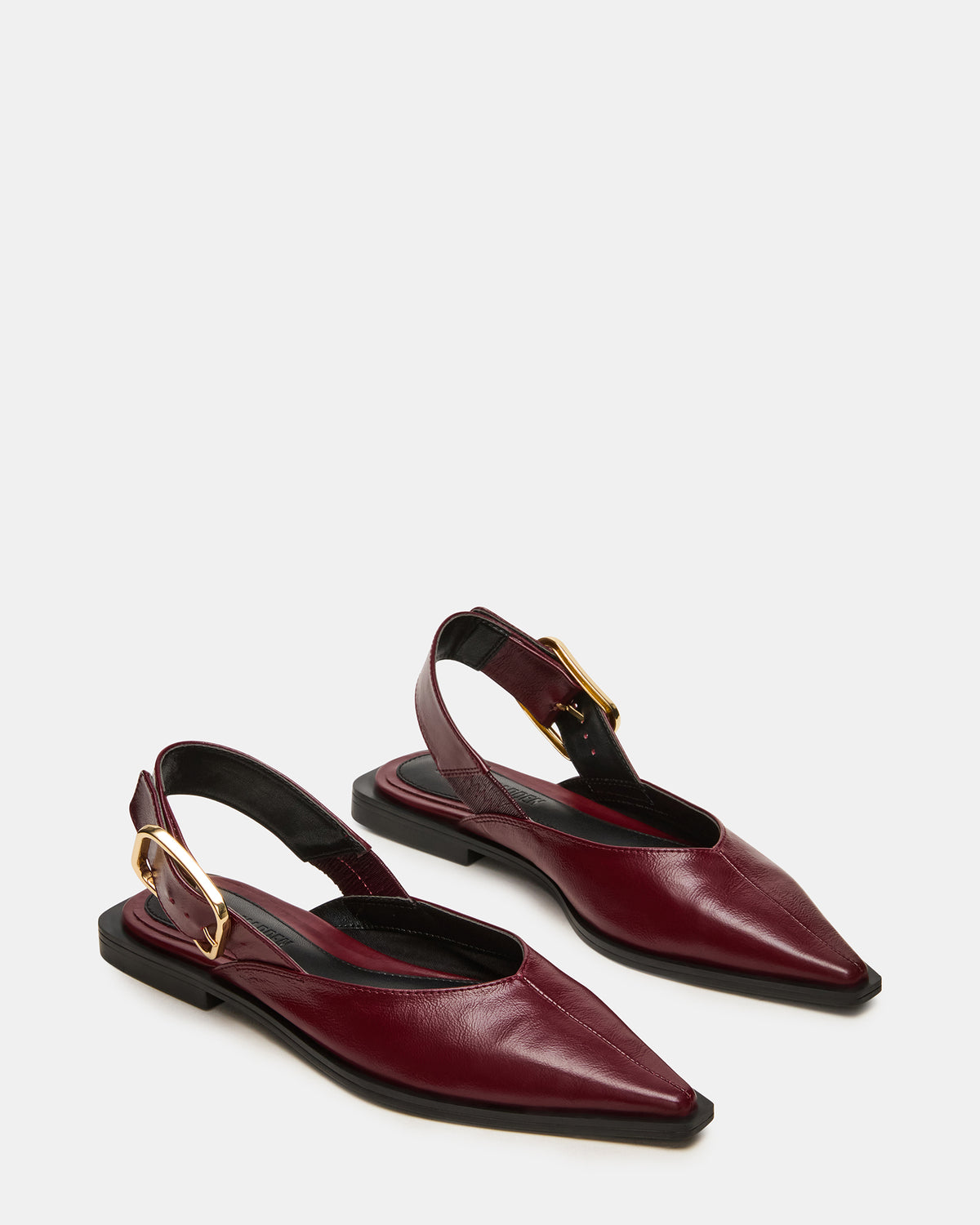 SHAY Burgundy Leather Pointed-Toe Slingback Ballet Women's Flat - Steve Madden