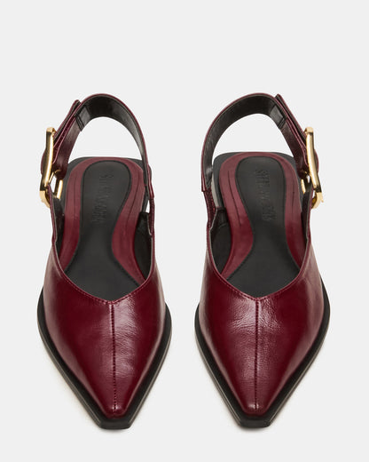 SHAY Burgundy Leather Pointed-Toe Slingback Ballet Women's Flat - Steve Madden