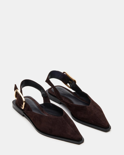 SHAY Brown Suede Pointed-Toe Slingback Ballet Women's Flat - Steve Madden
