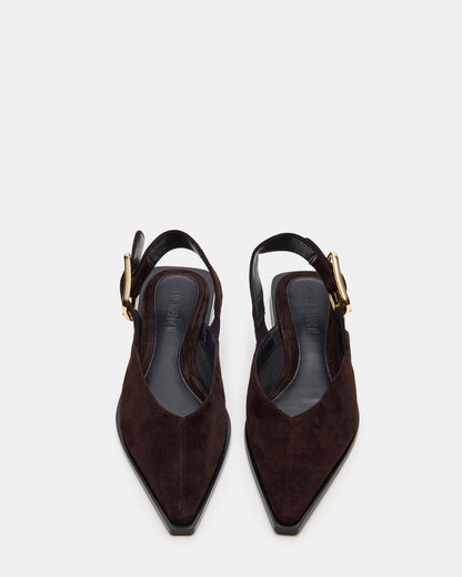 SHAY Brown Suede Pointed-Toe Slingback Ballet Women's Flat - Steve Madden