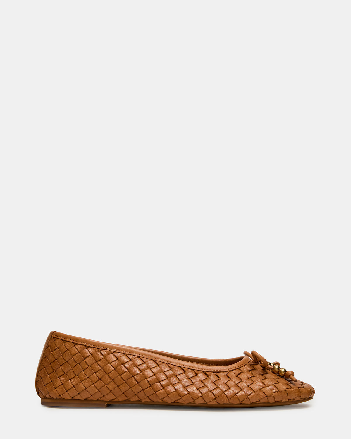 DIVY Cognac Leather Woven Bow Ballet Round-Toe Women's Flat - Steve Madden