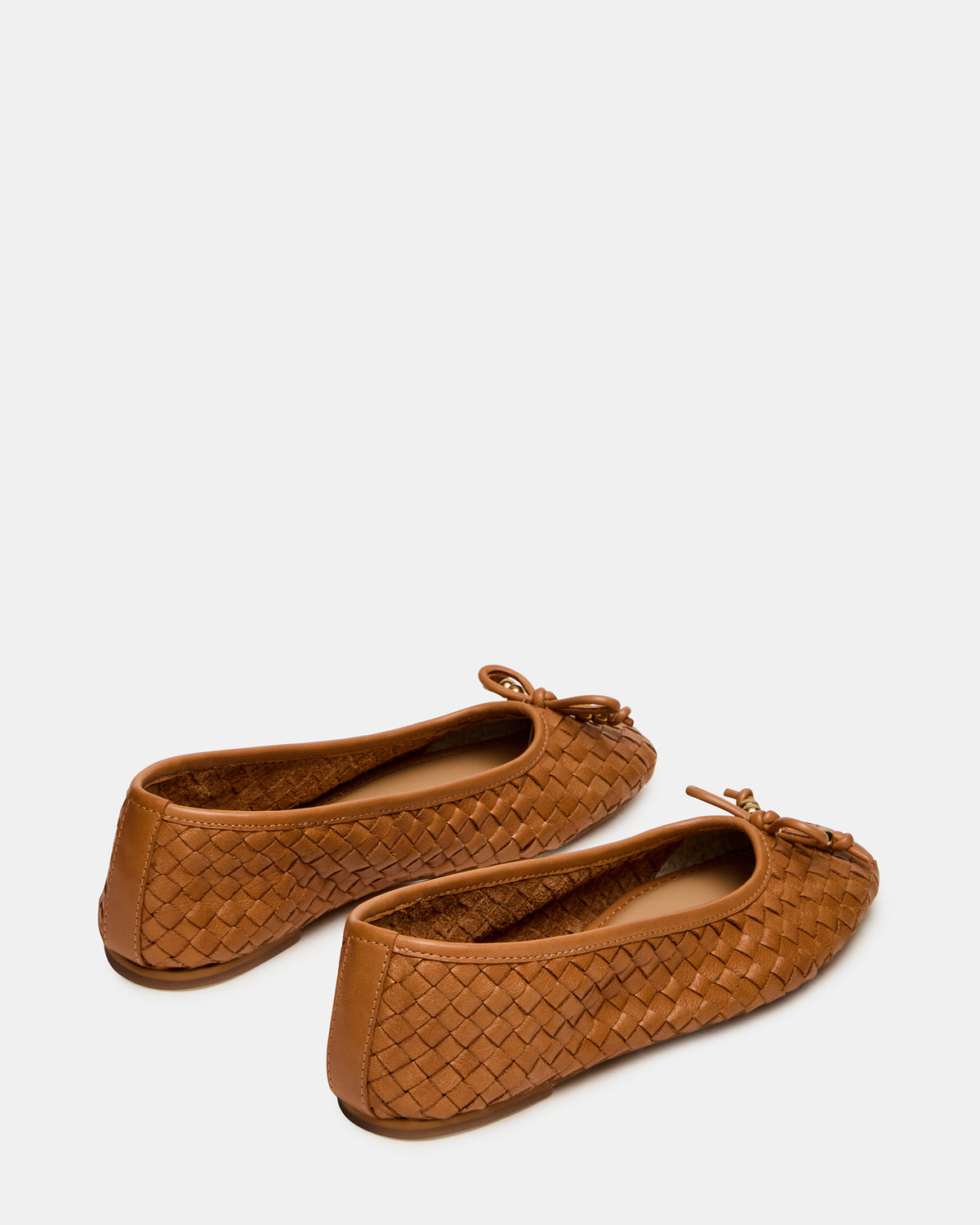DIVY Cognac Leather Woven Bow Ballet Round-Toe Women's Flat - Steve Madden