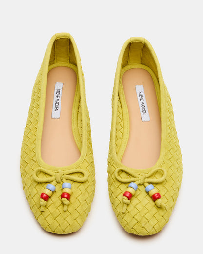 DIVY Lime Leather Woven Bow Ballet Round-Toe Women's Flat - Steve Madden