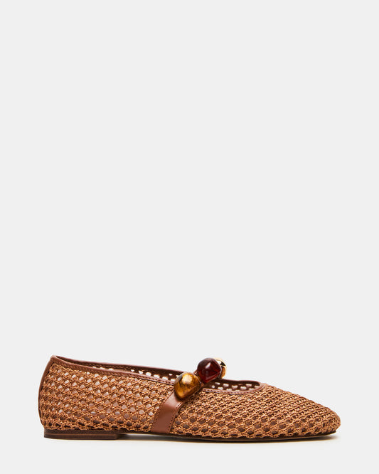 POPPIN Brown Raffia Mary Jane Ballet Women's Flat - Steve Madden