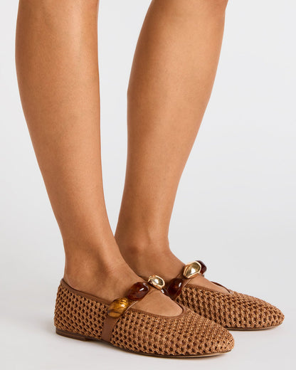 POPPIN Brown Raffia Mary Jane Ballet Women's Flat - Steve Madden