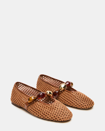 POPPIN Brown Raffia Mary Jane Ballet Women's Flat - Steve Madden
