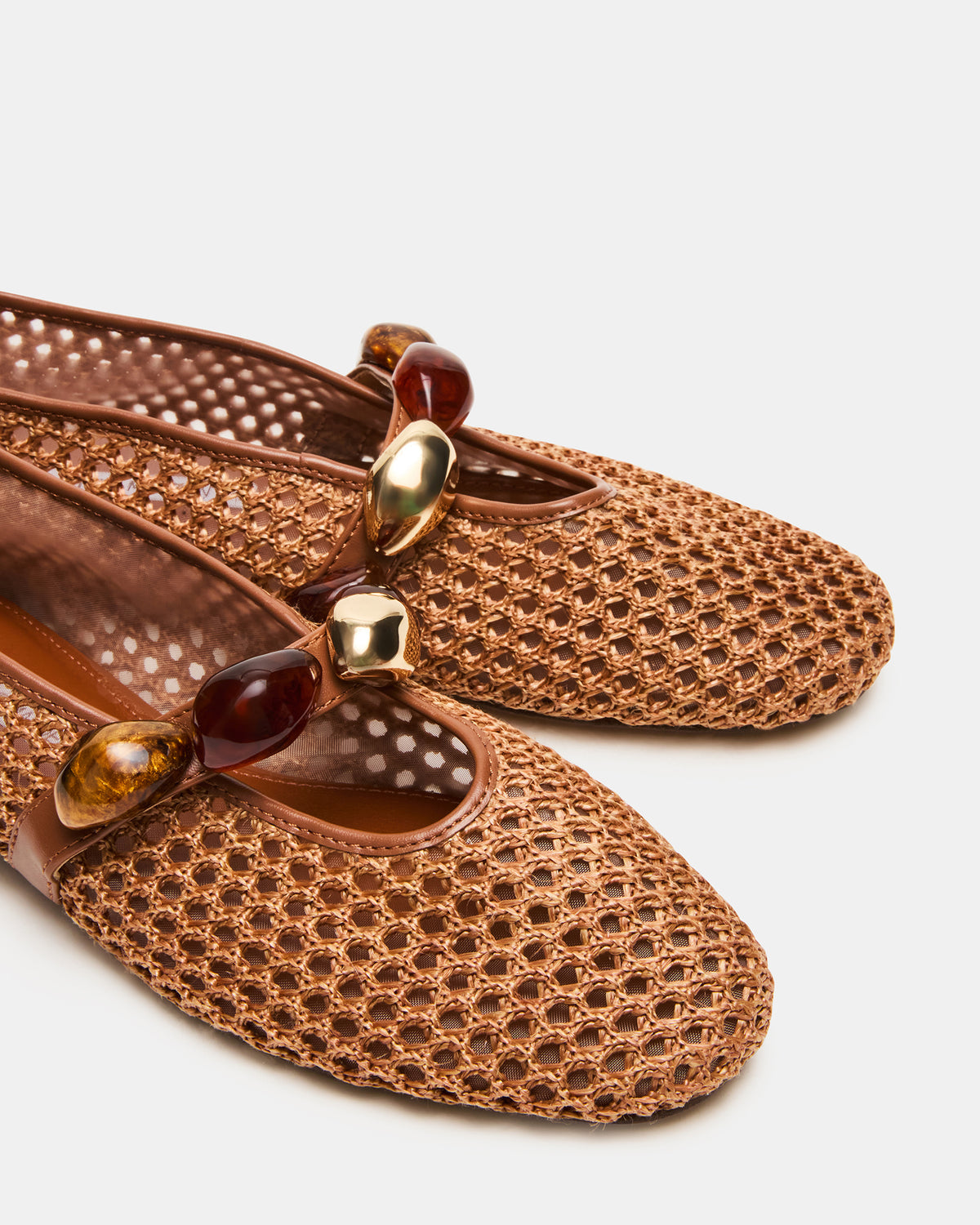 POPPIN Brown Raffia Mary Jane Ballet Women's Flat - Steve Madden