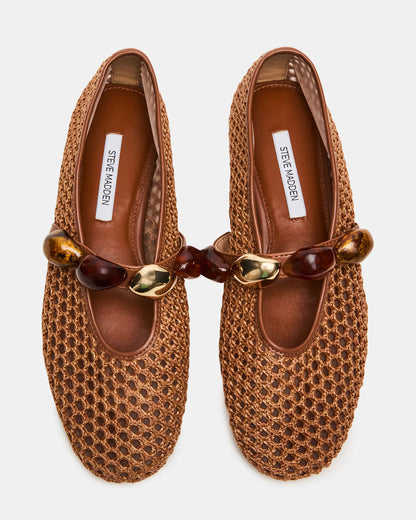 POPPIN Brown Raffia Mary Jane Ballet Women's Flat - Steve Madden