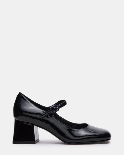 DARCEY Black Patent Square-Toe Mary Jane Block Heel Women's Loafer - Steve Madden
