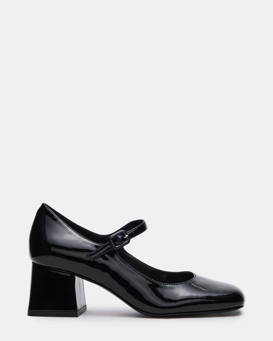 DARCEY Black Patent Square-Toe Mary Jane Block Heel Women's Loafer - Steve Madden