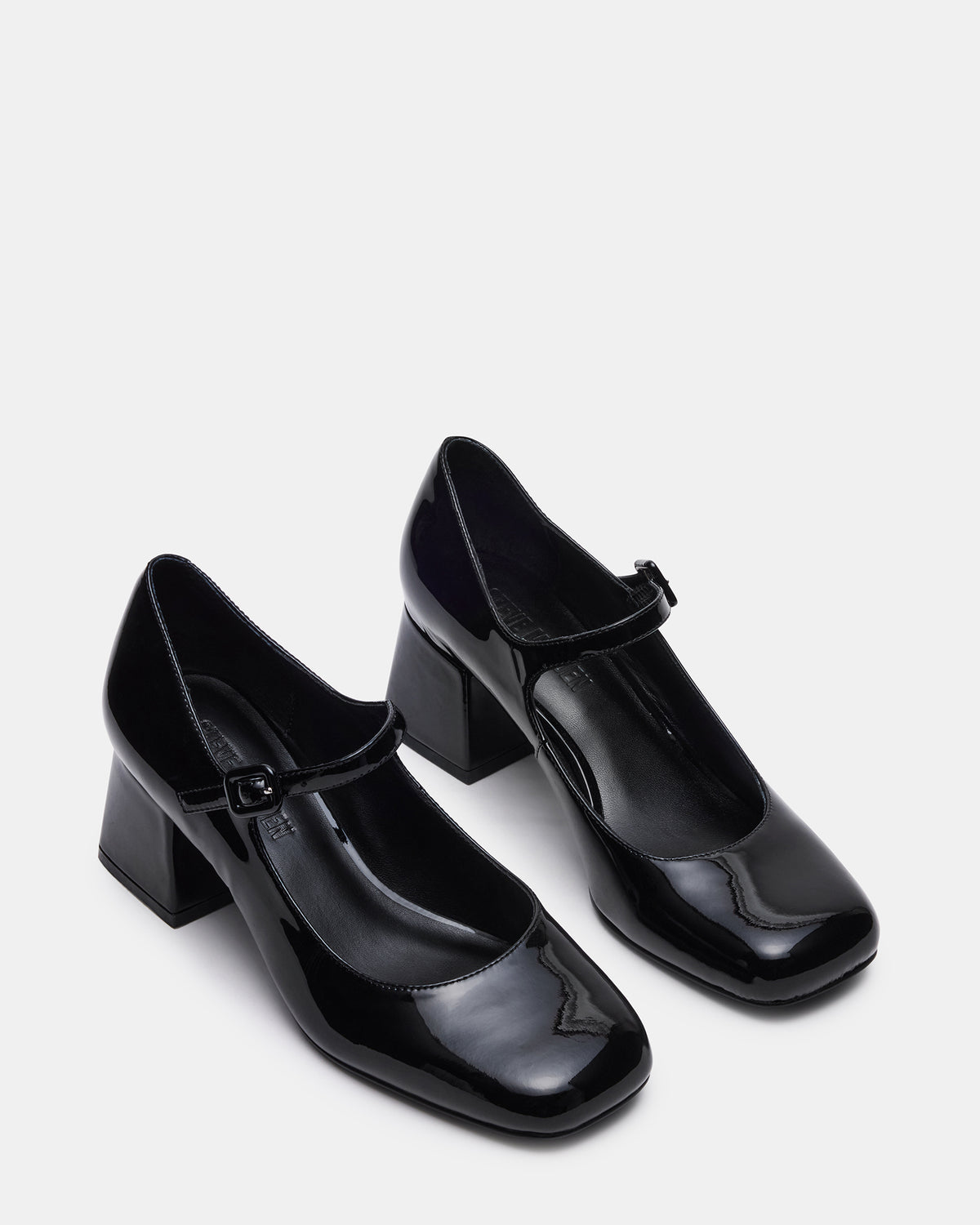 DARCEY Black Patent Square-Toe Mary Jane Block Heel Women's Loafer - Steve Madden