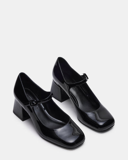 DARCEY Black Patent Square-Toe Mary Jane Block Heel Women's Loafer - Steve Madden