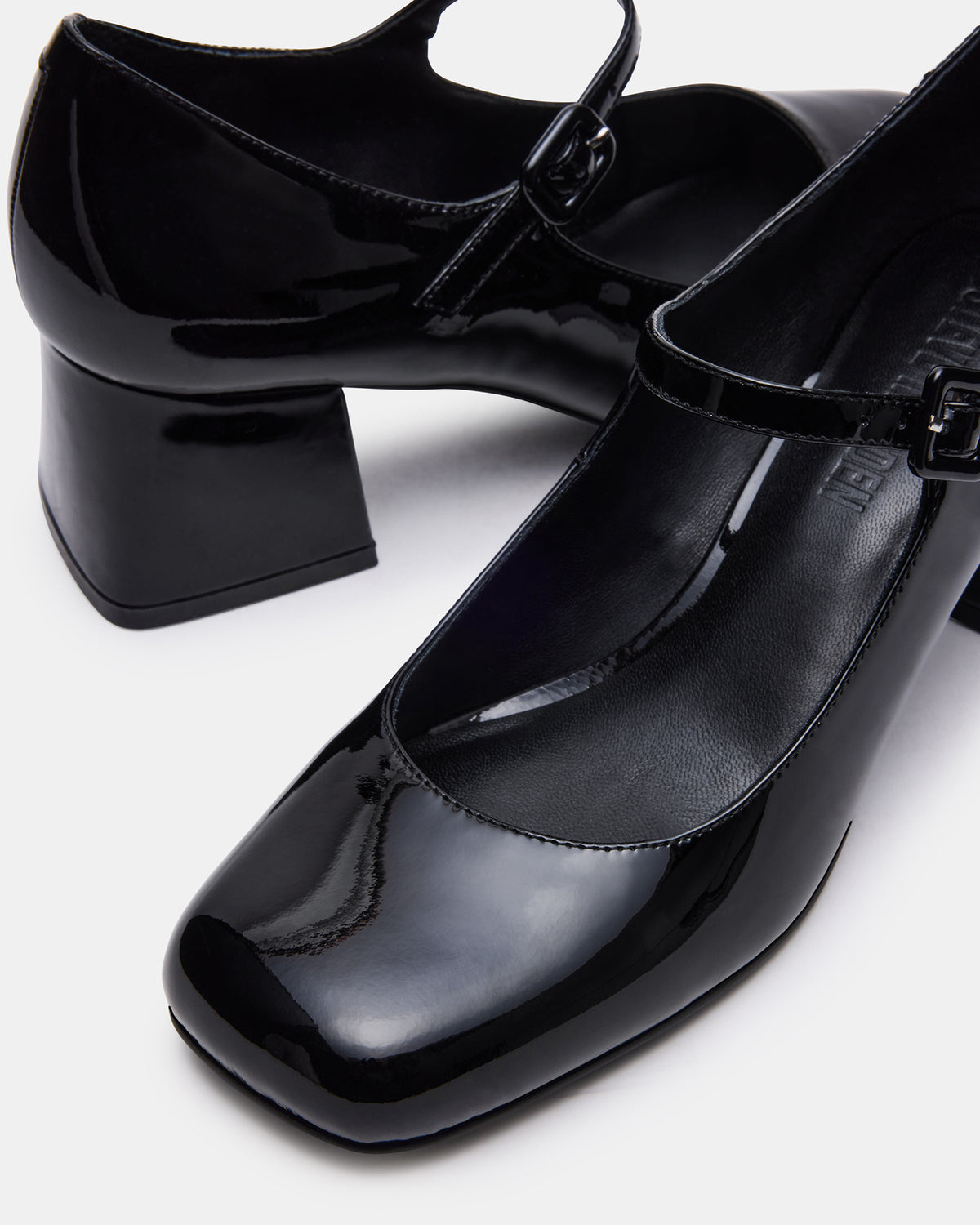 DARCEY Black Patent Square-Toe Mary Jane Block Heel Women's Loafer - Steve Madden