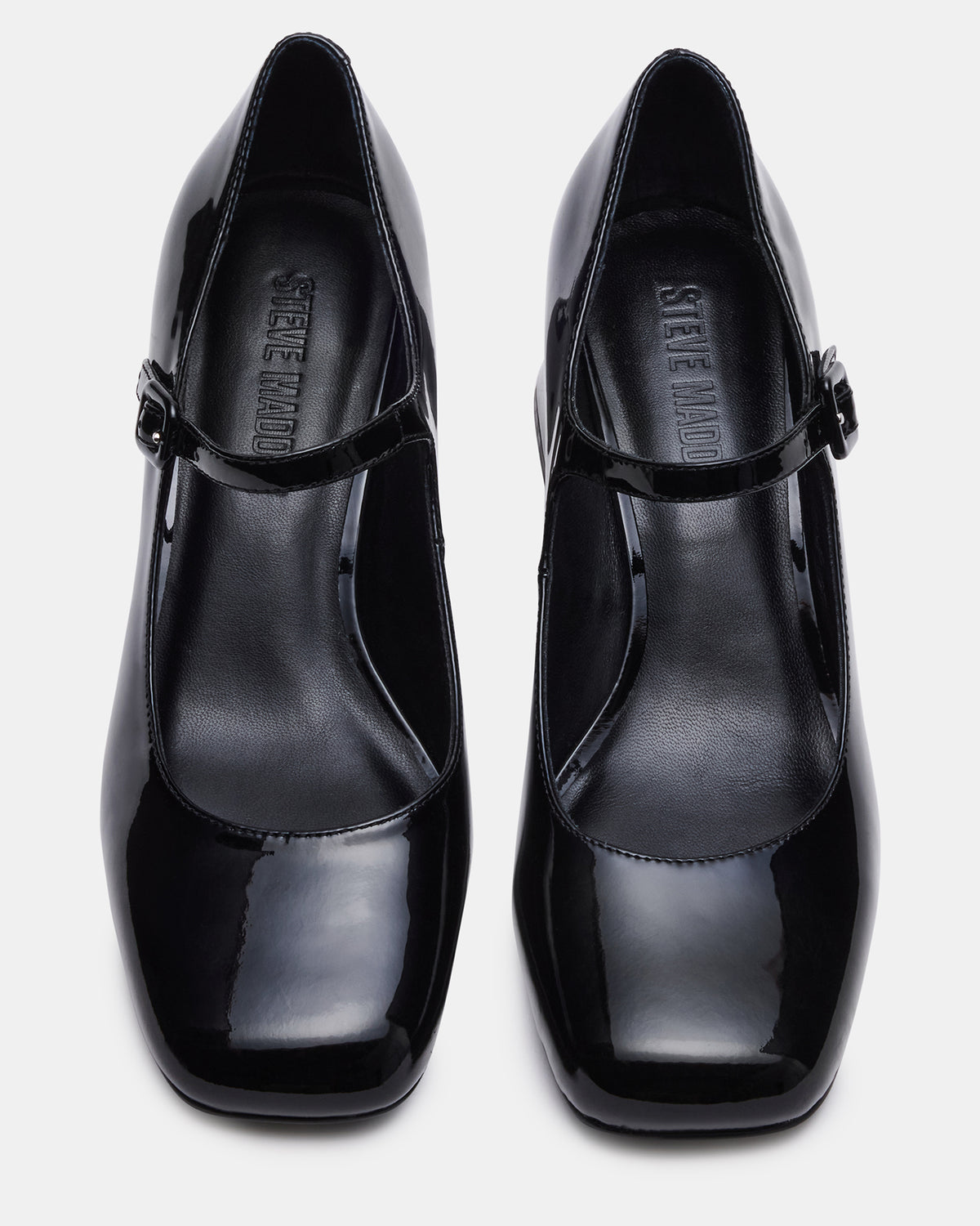 DARCEY Black Patent Square-Toe Mary Jane Block Heel Women's Loafer - Steve Madden