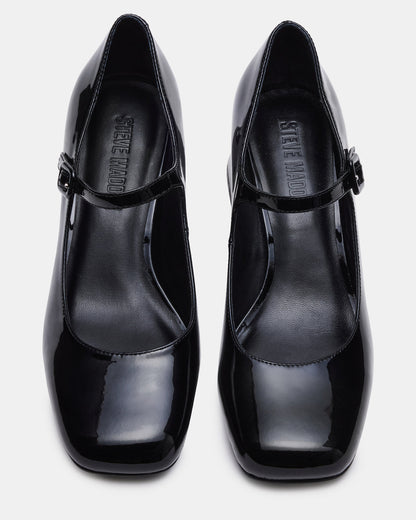 DARCEY Black Patent Square-Toe Mary Jane Block Heel Women's Loafer - Steve Madden