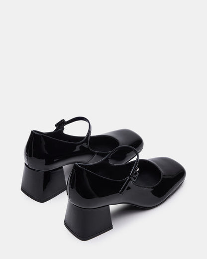 DARCEY Black Patent Square-Toe Mary Jane Block Heel Women's Loafer - Steve Madden