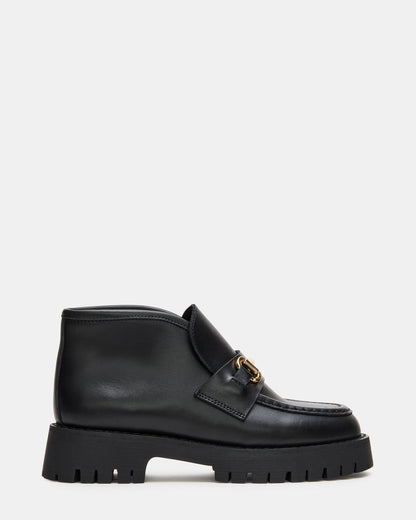 LEON Black Leather Platform Lug Sole Women's Loafer - Steve Madden