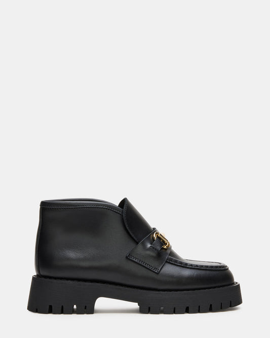 LEON Black Leather Platform Lug Sole Women's Loafer - Steve Madden