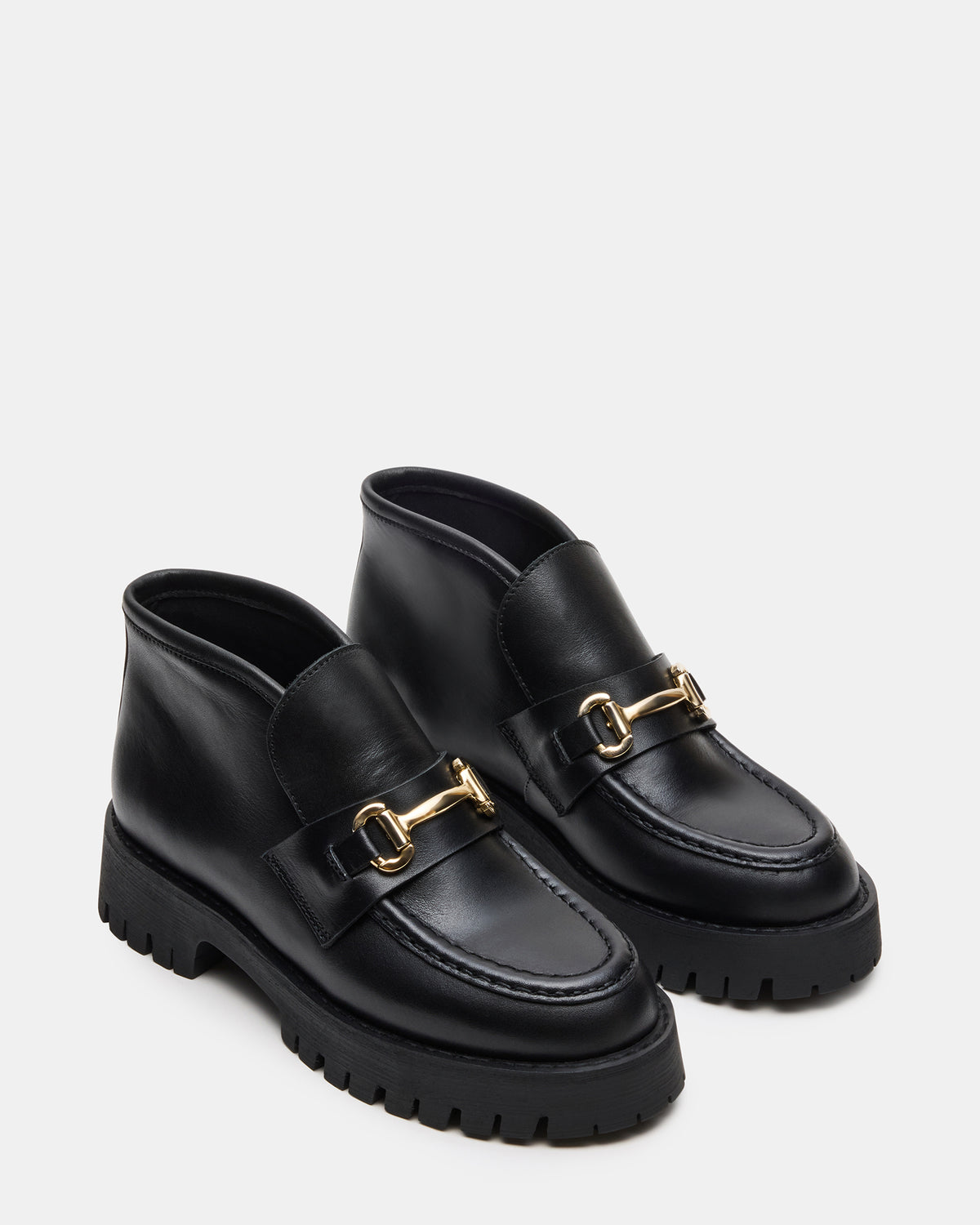LEON Black Leather Platform Lug Sole Women's Loafer - Steve Madden