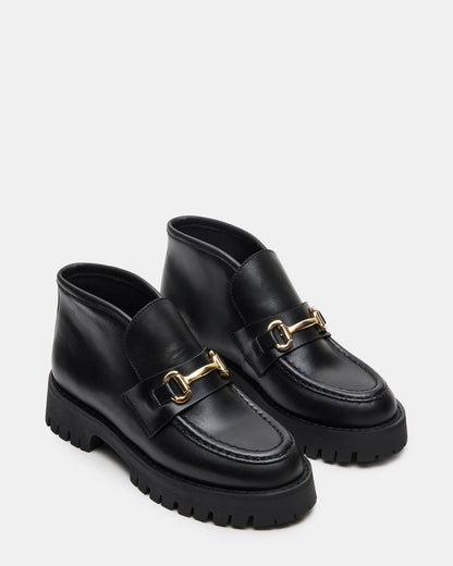 LEON Black Leather Platform Lug Sole Women's Loafer - Steve Madden