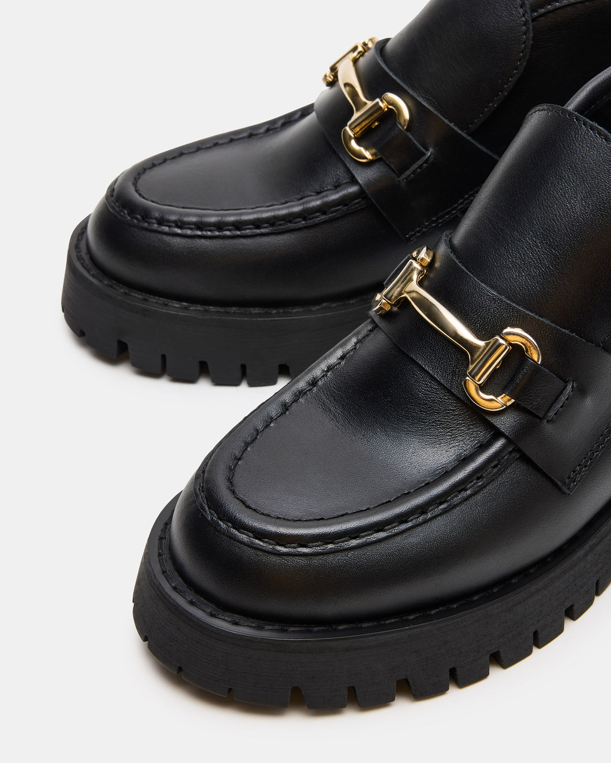 LEON Black Leather Platform Lug Sole Women's Loafer - Steve Madden