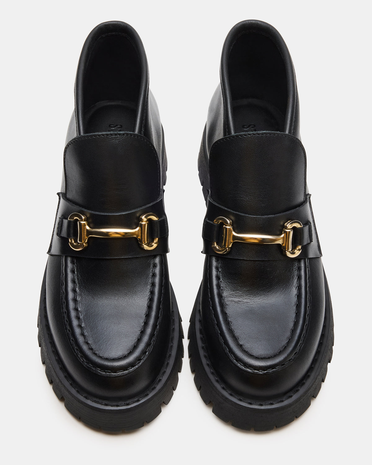 LEON Black Leather Platform Lug Sole Women's Loafer - Steve Madden