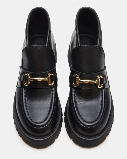 LEON Black Leather Platform Lug Sole Women's Loafer - Steve Madden