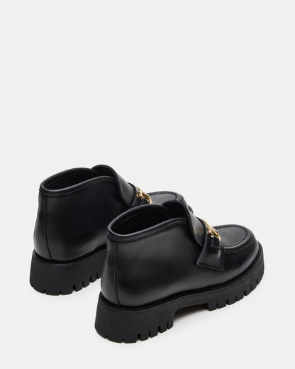 LEON Black Leather Platform Lug Sole Women's Loafer - Steve Madden