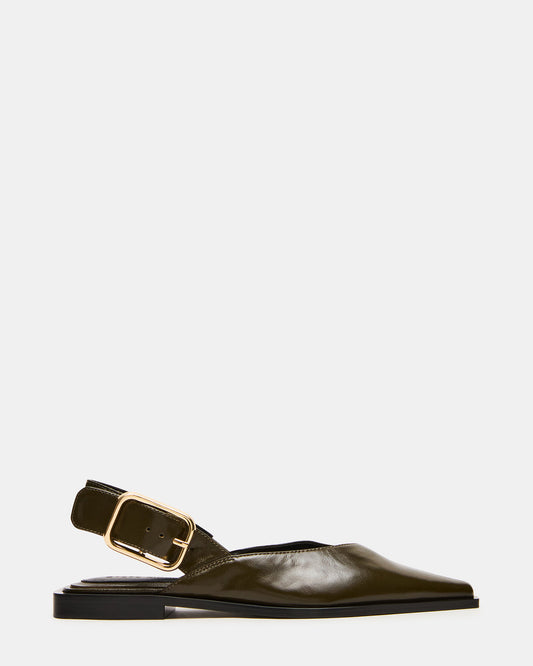 SHAY Olive Leather Pointed-Toe Slingback Ballet Women's Flat - Steve Madden